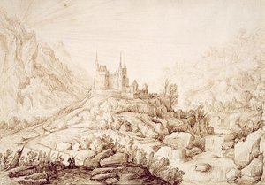 城のある山岳風景、1589年頃 作： Hendrick Cornelisz. Vroom